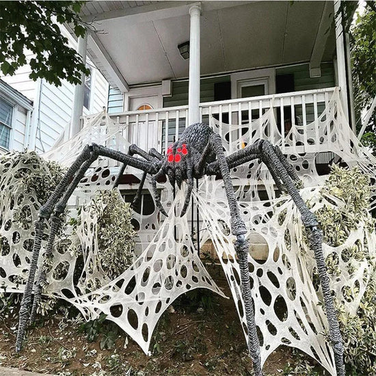 Halloween Giant Spider Web with Plush Spider – Scary Haunted House Decoration for Indoor & Outdoor