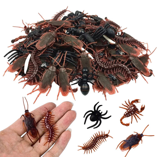 12/48pcs Halloween Simulation Bugs – Cockroach, Spider, Centipede & Scorpion Prank Decorations